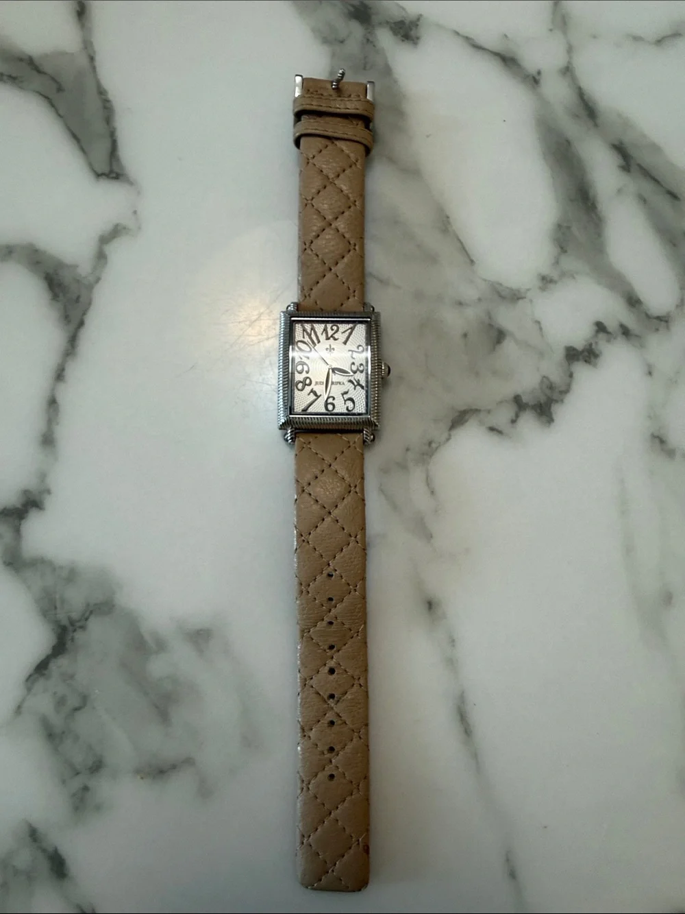 Judith Ripka stainless steel watch with leather band